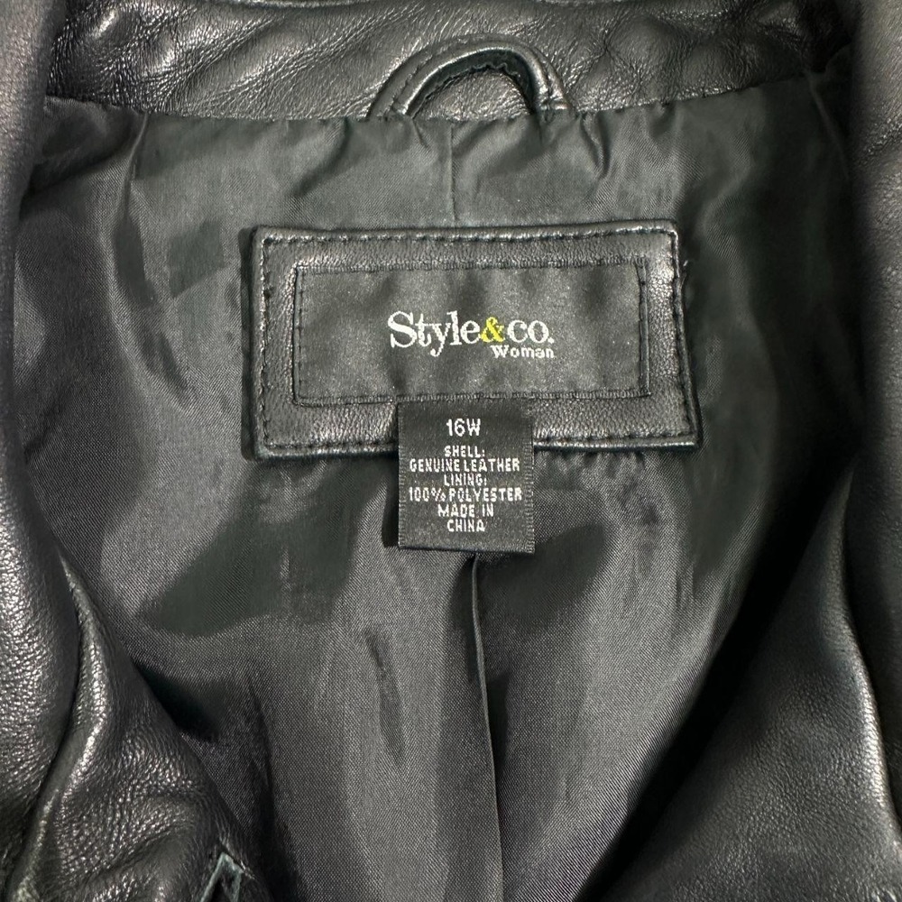 Style & Co Leather Jacket Womens 16W Black Car Coat Minimalist Quiet Luxury - Picture 2 of 6